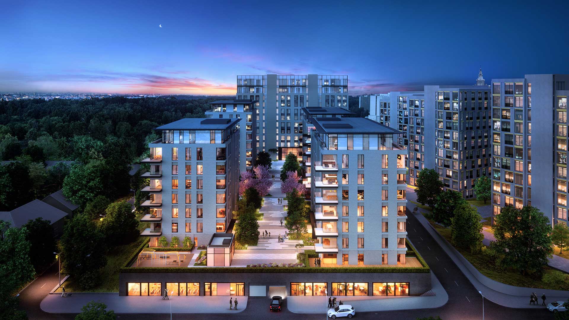 ЖК Вишнёвый сад вечером
